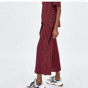 Zara Trafaluc Red and Navy/Black Striped Cropped Flare Unique Funky Pants